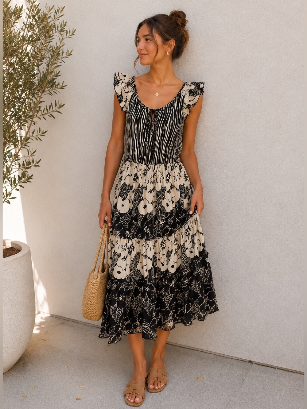 Vintage Russell Kemp Collection Womens Size 14 Dress Boho Prairie Floral Stripe‎